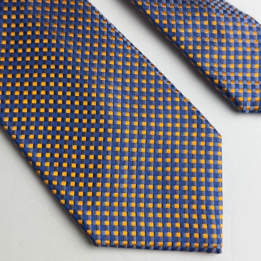 Banana Republic Mens Blue Orange Geometric Woven 100% Silk Necktie Classic